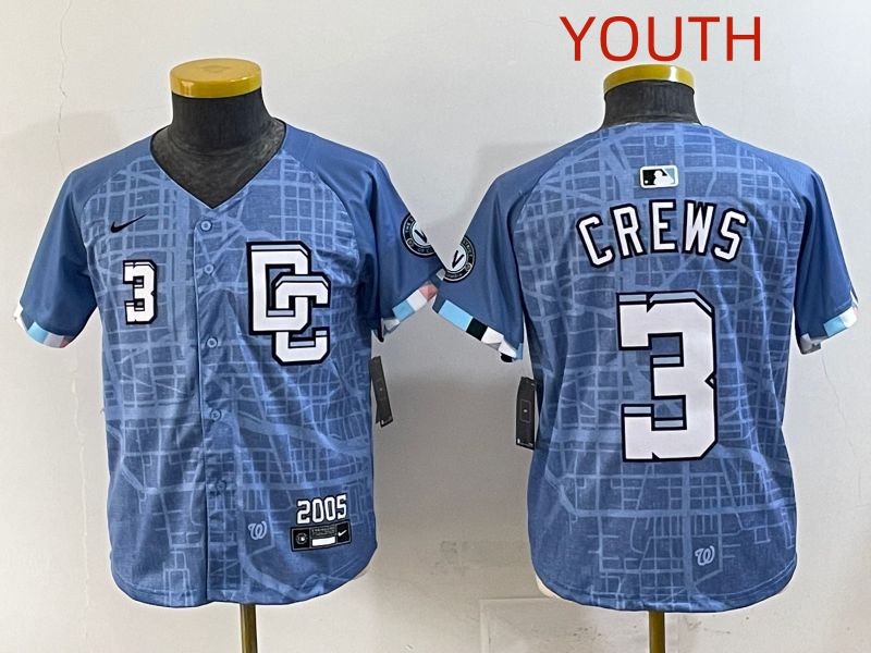 Youth 2025 Washington Nationals #3 Crews Blue Joint Name Nike MLB Jersey style 5->youth mlb jersey->Youth Jersey